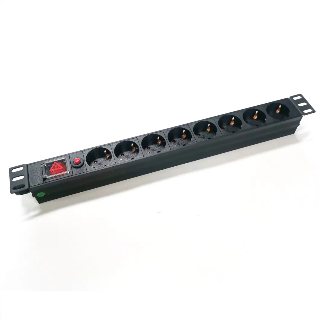 8 Ways German Germany PDU Socket with Overload Protection Switch Extension Power Strip for PDU Cabinet