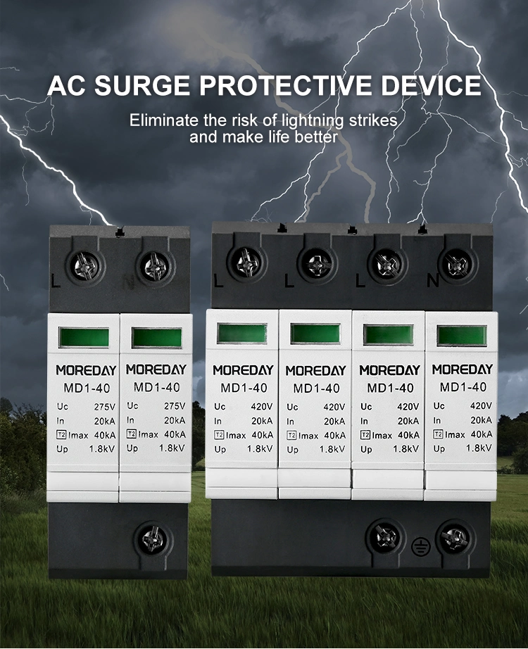 Single Phase One Pole L+N 220V 48V AC DC SPD 10ka 20ka 40ka Surge Protection Device UK 1p+N SPD